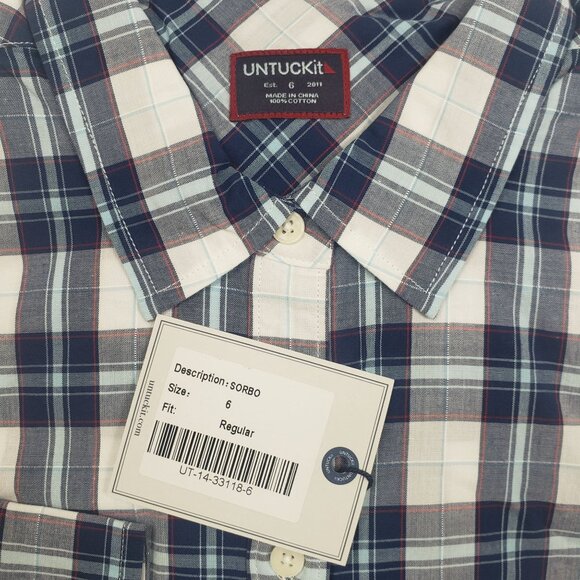 UNTUCKit Sorbo Shirt Women's 6 Cotton Button Up Blue White Red Plaid Regular Fit - Picture 9 of 16